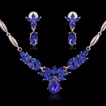 Женский горный хрусталь цветок кулон сплав ожерелье серьги свадебный комплект ювелирных изделий синий