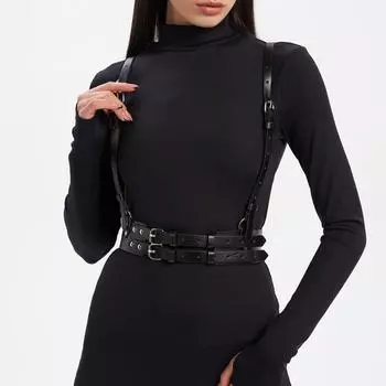 Женский готический ремень из искусственной кожи с шипами, декоративный ремень, регулируемый ремень, женский готический ремень, бондаж, нижнее белье, бондаж Ajustable чёрный