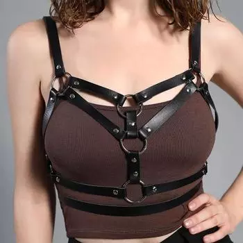 Женский готический ремень из искусственной кожи с шипами, декоративный ремень, регулируемый ремень, женский готический ремень, бондаж, нижнее белье, нагрудный ремень Ajustable чёрный