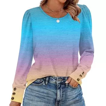 Женский градиентный модный топ с длинным рукавом L синий