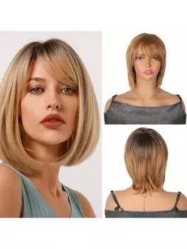 Женский градиентный золотистый парик-боббо с челкой из синтетических волос, модный комплект, подходит для музыкальных фестивалей, Рождества, повседневной носки 12inch