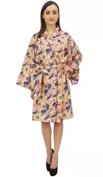 Женский халат Bimba из хлопкового поплина с накидкой для подружек невесты с цветочным принтом - 12 светло-бежевый