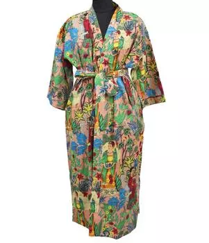 Женский халат-кимоно, летнее женское платье из хлопка, пляжный халат One Size разноцветный