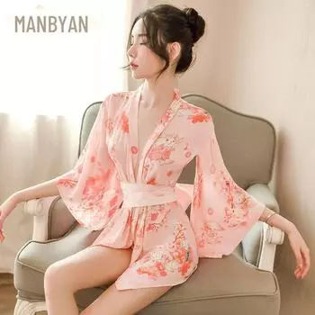 Женский халат-кимоно в японском стиле с принтом кошек Manyan, комплект нижнего белья One Size