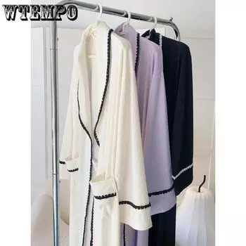 Женский халат, милая, сексуальная, элегантная, длинная пижама, домашняя одежда обычной толщины, хлопковая ночная рубашка с длинными рукавами M белый