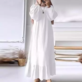 Женский халат на бретельках, весна-осень, модное длинное платье в стиле ретро с длинными рукавами, однотонное платье с оборками внизу S тёмно-синий