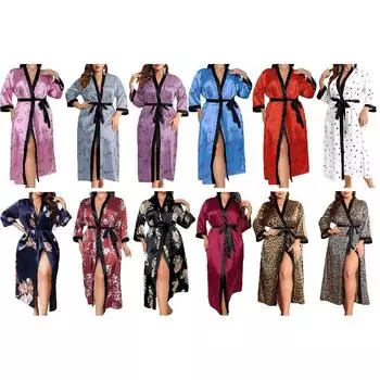 Женский халат на День святого Валентина больших размеров, сексуальный атласный халат, длинная одежда для сна 1XL красный