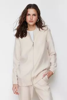 Женский хиджаб, комплект снизу-верха, модный новый сезон, бежевый льняной вид, детальные тканые брюки на молнии, туника, комплект нижнего верха