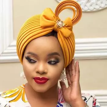 Женский хиджаб с бантом, блестящие стразы, мусульманский тюрбан с косами, тюрбан, эластичная мусульманская шляпа, уже изготовленные головные уборы для африканских женщин, головной убор Aso Oke XL темно-розовый