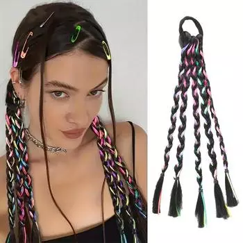 Женский хип-хоп парик Y2K с косичками и хвостиком из синтетического материала, сплетенный вручную, подойдет для вечеринок на Хэллоуин и Рождество
