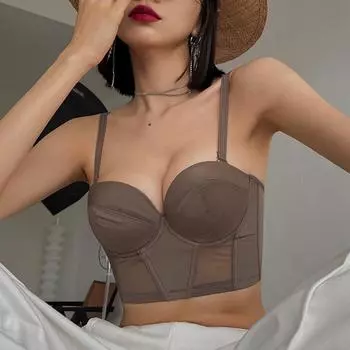 Женский хлопковый глянцевый бюстгальтер, комплект нижнего белья, сексуальный кружевной бюстгальтер без косточек, комплект с бюстгальтером пуш-ап, бесшовный комплект из топа и трусиков, моделирующий тело 70A бежевый