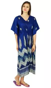 Женский хлопковый кафтан Bimba, длинный кафтан с присборенной талией, ночная одежда, накидка 10 синий