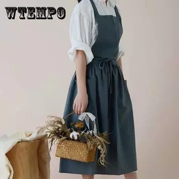 Женский хлопковый льняной фартук с перекрестной спинкой, японский фартук для домашней работы и выпечки, платье флориста, кухонные фартуки для приготовления пищи розовый