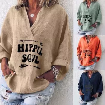 Женский хлопковый льняной кафтан с длинным рукавом, женская мешковатая блузка, футболка, топы, S-5XL XXXL хаки