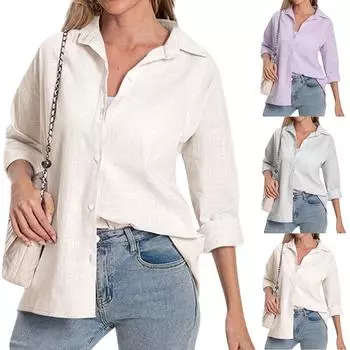 Женский хлопковый льняной кардиган, свободная повседневная однотонная рубашка с рукавами-пулей L