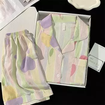 Женский хлопковый милый пижамный комплект из двух частей, пижамные комплекты, одежда для сна, домашняя одежда, пижама на пуговицах, женская пижама из 2 предметов, домашняя одежда M