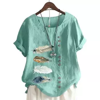 Женский хлопковый повседневный топ с 6 принтами, цвет синего озера, круглый вырез, короткие рукава S