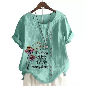 Женский хлопковый повседневный топ с 6 принтами, цвет синего озера, круглый вырез, короткие рукава S