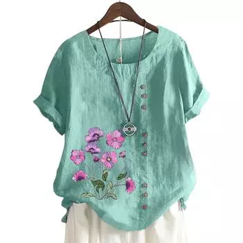 Женский хлопковый повседневный топ с круглым вырезом и короткими рукавами, 11 цветов S синий