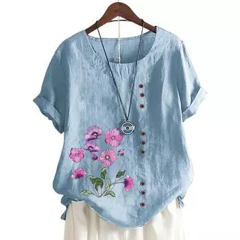 Женский хлопковый повседневный топ с круглым вырезом и короткими рукавами, 11 цветов S синий