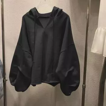 Женский хлопковый свитер с V-образным вырезом и капюшоном — тонкий, свободный, однотонный, в корейском стиле, на весну и осень M белый