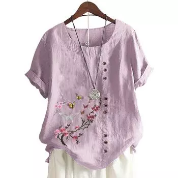 Женский хлопковый топ с короткими рукавами и модным цветочным узором, 11 цветов S белый