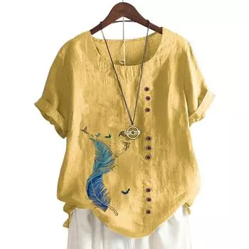 Женский хлопковый топ с короткими рукавами и популярным цветочным принтом в 11 ярких цветах S синий