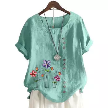 Женский хлопковый топ с короткими рукавами и популярным цветочным принтом в 11 ярких цветах S розовый