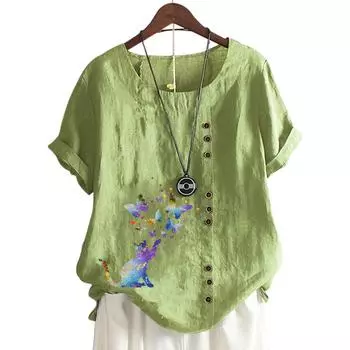 Женский хлопковый топ с короткими рукавами и модным цветочным узором, 11 цветов S озеро синий