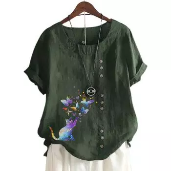 Женский хлопковый топ с короткими рукавами и модным цветочным узором, 11 цветов S озеро синий