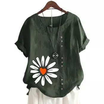 Женский хлопковый топ с круглым вырезом, короткими рукавами и 11 яркими цветочными узорами S белый