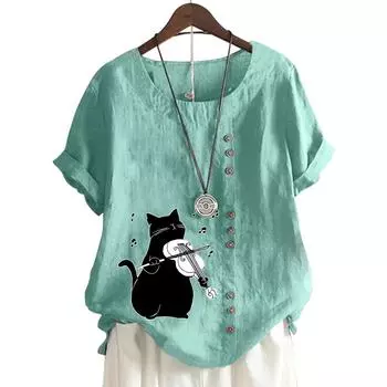 Женский хлопковый топ с круглым вырезом, короткими рукавами и 11 яркими цветочными узорами S белый