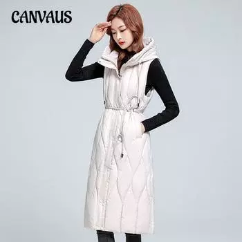 Женский хлопковый жилет больших размеров, средней длины, темпераментный, с капюшоном, длиной до колена, хлопковый жилет, однотонный, без рукавов, жилет с открытыми плечами L чёрный