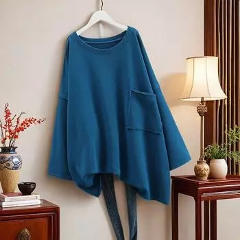 Женский худи большого размера однотонный с длинным рукавом и карманом, весна-осень, свободный крой, повседневный, оверсайз, пуловер M синий