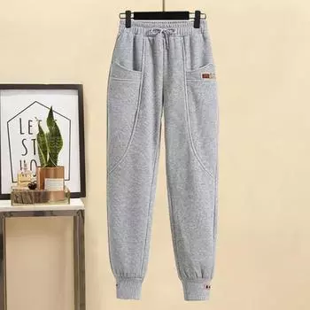 Женский худи оверсайз на флисовой подкладке и комплект спортивных штанов с высокой посадкой - трендовая одежда осень/зима 2023 XL