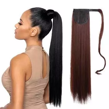 Женский хвостик, застежка для наращивания волос, натуральный высокотемпературный провод, длинный прямой высокий хвост, синтетический шиньон 65cm темно-коричневого