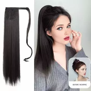 Женский хвостик, застежка для наращивания волос, натуральный высокотемпературный провод, длинный прямой высокий хвост, синтетический шиньон 65cm света блондинка