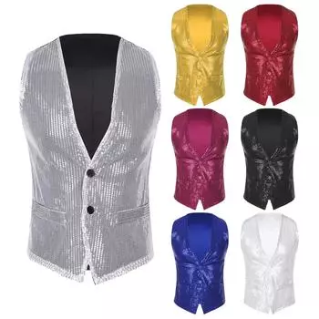 Женский и мужской блестящий шаль с пайетками, смокинг, костюм, Блейзер, Блейзер для свадебной вечеринки, выпускного вечера, блестящий костюм, куртка для DJ-клуба, сценический блейзер, жилет M белый