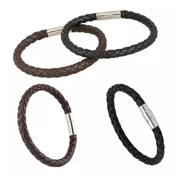 Женский и мужской черный кожаный браслет из нержавеющей стали с магнитной застежкой чёрный