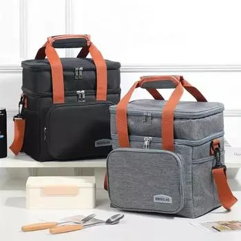 Женский и мужской двухслойный ланч-бокс — герметичная изолированная мягкая большая сумка-холодильник для ланча — многоразовый ланч-бокс для промышленности чёрный