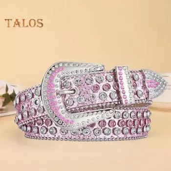 Женский и мужской джинсовый ремень с блестящими стразами, унисекс, ремень из искусственной кожи, регулируемый ремень в стиле хип-хоп, в стиле панк-рок S чёрный