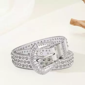 Женский и мужской джинсовый ремень с блестящими стразами, унисекс, ремень из искусственной кожи, регулируемый ремень в стиле хип-хоп, в стиле панк-рок S