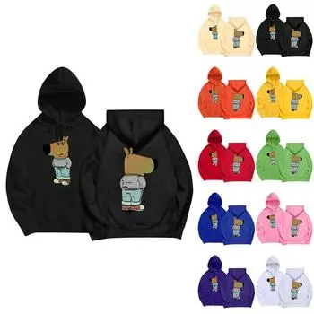 Женский и мужской однотонный спортивный свободный пуловер с длинным рукавом и карманом, толстовка сверху L бежевый