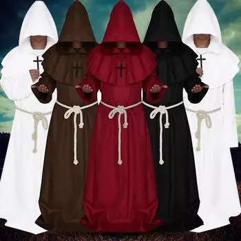 Женский и мужской винтажный готический бандажный плащ с капюшоном, накидка, наборы для косплея, верхняя одежда в стиле панк L чёрный