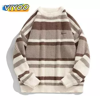 Женский и мужской вязаный свитер с вышивкой, пуловер в полоску для пар, женская зимняя корейская осенняя одежда 2023, холодная блузка, топы, толстовки Femme L чёрный