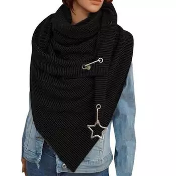 Женский И Зимний Модный Утолщенный Теплый Однотонный Шарф со Звездой One Size
