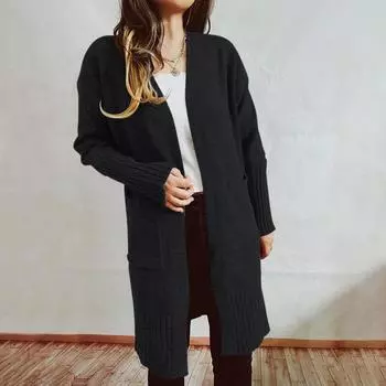 Женский и зимний модный вязаный кардиган-жакет однотонного цвета M