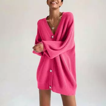 Женский и зимний модный вязаный кардиган-жакет однотонного цвета M