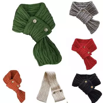 Женский и зимний однотонный маленький шарф, милый универсальный теплый шарф для защиты шеи для девочек, вязаный шерстяной шарф на шею One Size винный