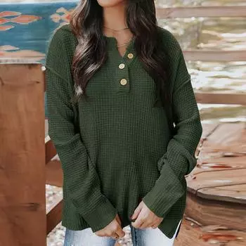 Женский И Зимний Однотонный Свитер Пуловер Кардиган на Пуговицах XL